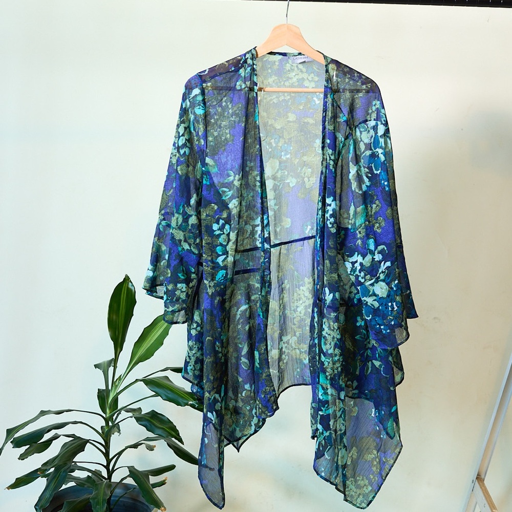 Catherines Blue Floral Sheer Jacket